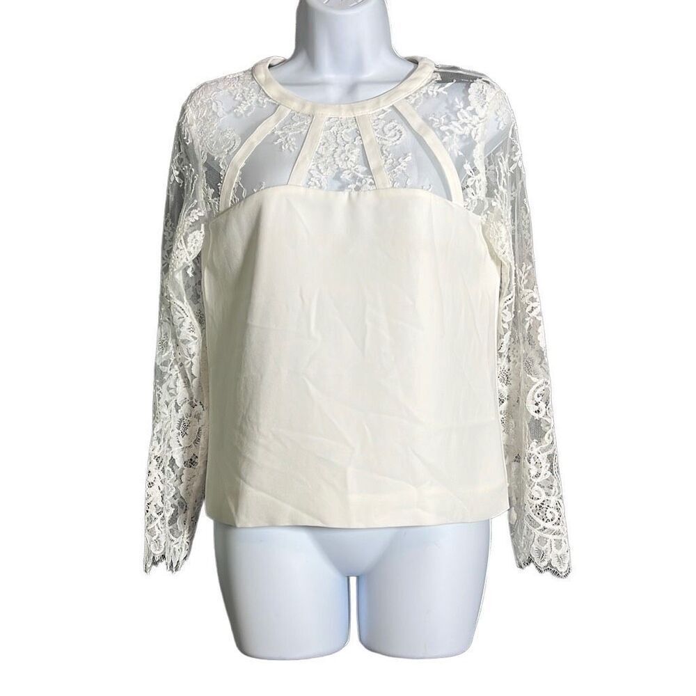 The Kooples Women's Laced Floral Mesh Long Sleeve Cream Top Size XS NWT